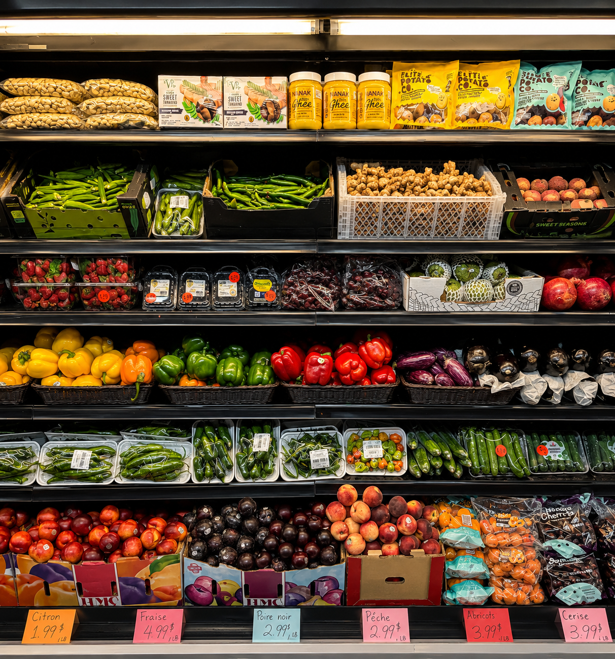 Fresh fruit and vegetable wall at Marché Freshco